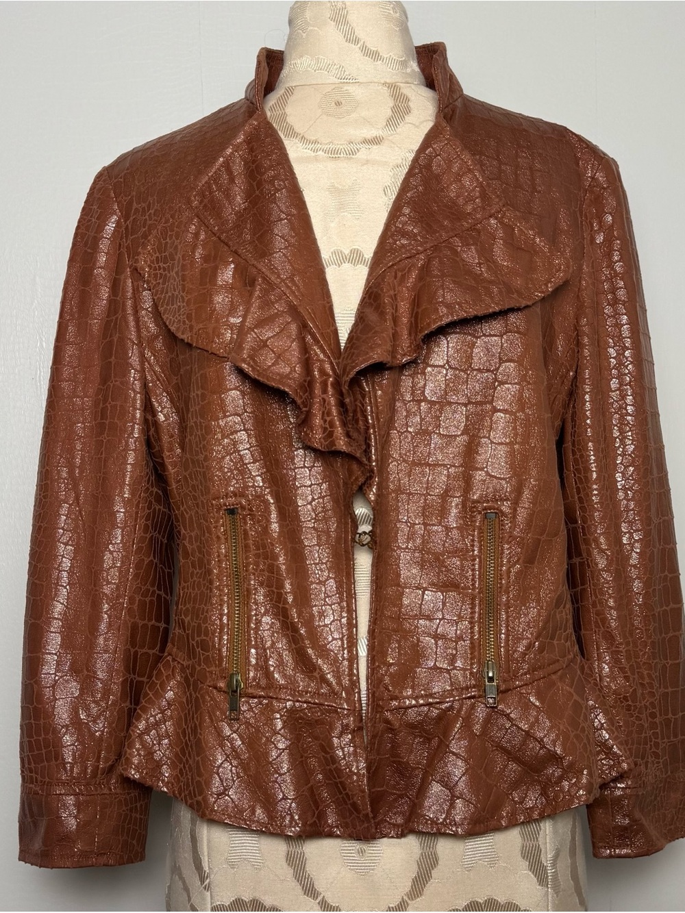 Anthracite Faux Croc Embossed Jacket Brown Equestrian XL